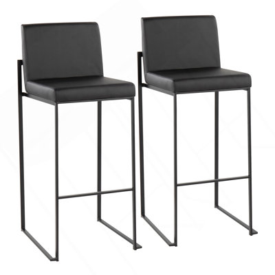 Tabouret de bar 26 po contemporain à haut dossier en acier inoxydable et similicuir noir par Lumisource - ensemble de 3