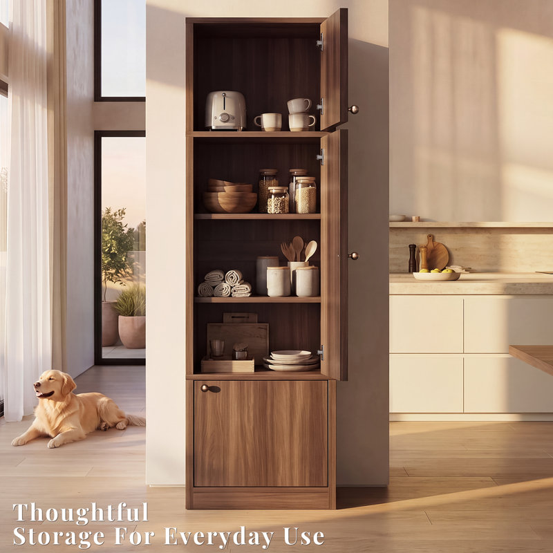 Armoire de rangement haute OMCMUU 180 cm (H) × 40 cm (L) × 40 cm (P), meuble de cuisine étroit autoportant avec plusieurs portes de rangement, organisateur vertical gain de place avec système anti-basculement pour cuisine, salle de bain, salon, entrée, 2 couleurs disponibles