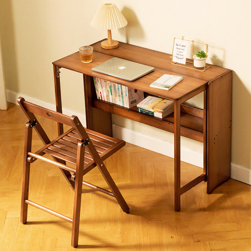 Bureau d'ordinateur en bambou avec tablettes de rangement
