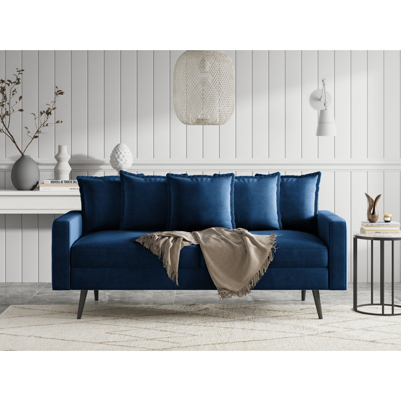 70" Velvet Square Arm Sofa, Space Blue Velvet, Black