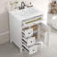 Meuble-lavabo de 24 po avec lavabo en céramique | Design moderne glam avec boutons dorés, rangement à 3 tiroirs à gauche et armoire à droite avec tablettes réglables, compact pour les petites salles de bain-131246838