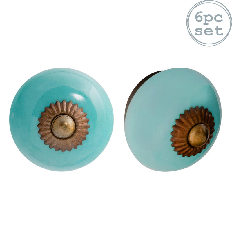 Nicola Spring - Round Ceramic Cabinet Knobs, Turquoise