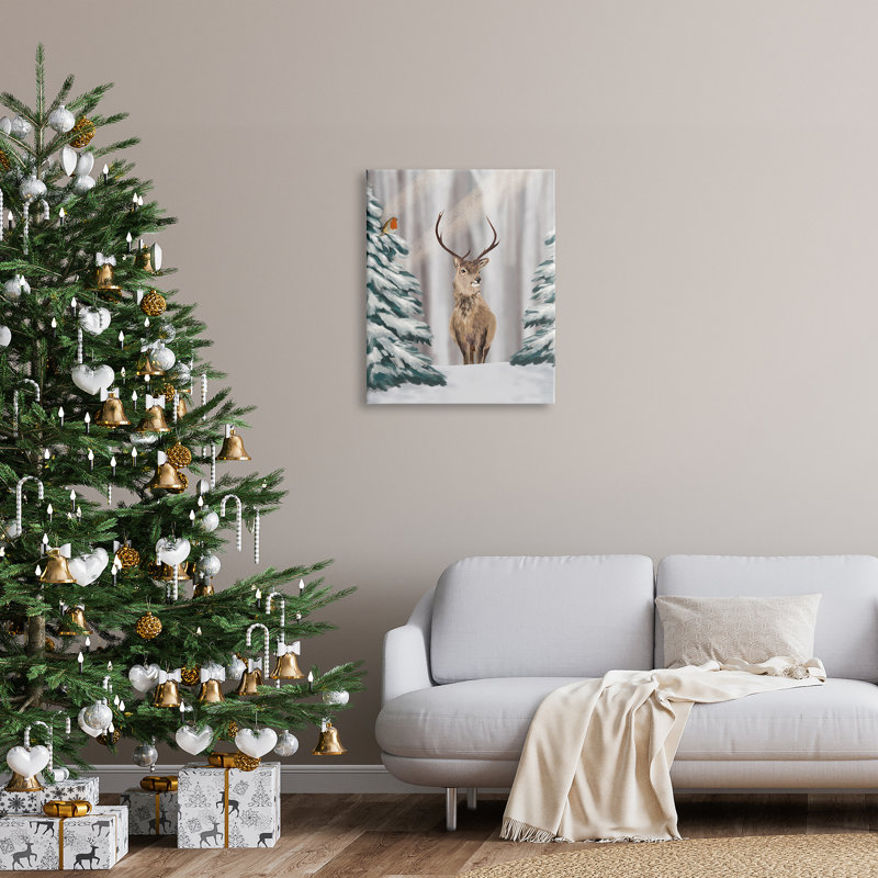 «Seasonal Deer Winter Landscape on Canvas», impression, H 30 po x l 24 po x P 1,5 po
