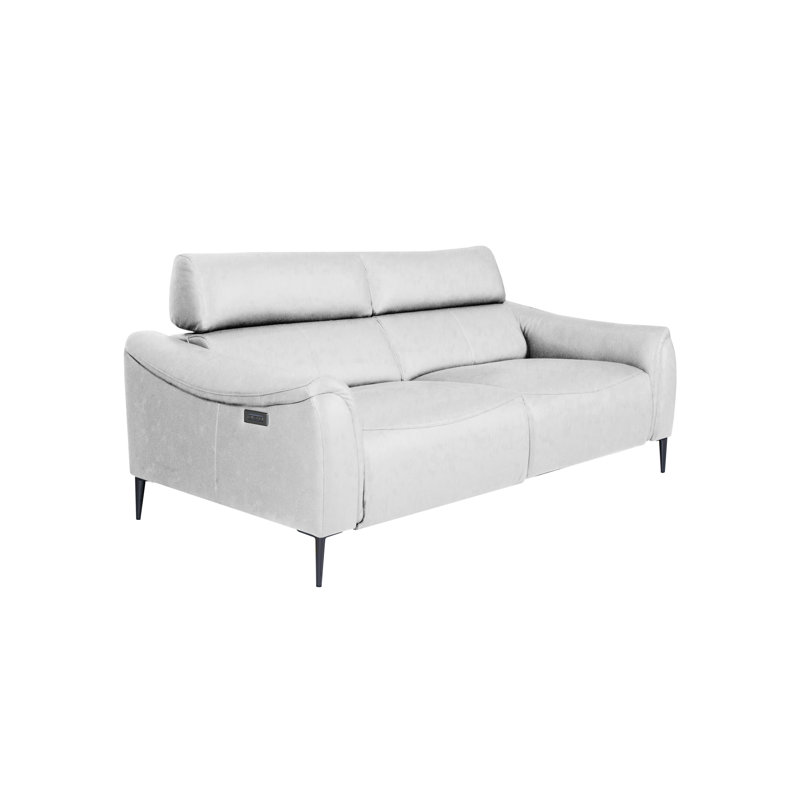 164 cm Genuine Leather Pillow Top Arm Reclining Sofa, Cream