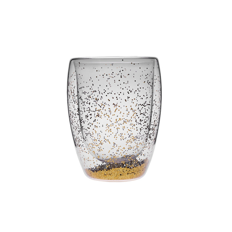 Karaca New Year Christmas Pia Glass Glitter Tumbler Glass, 350ml, Gold Transparent