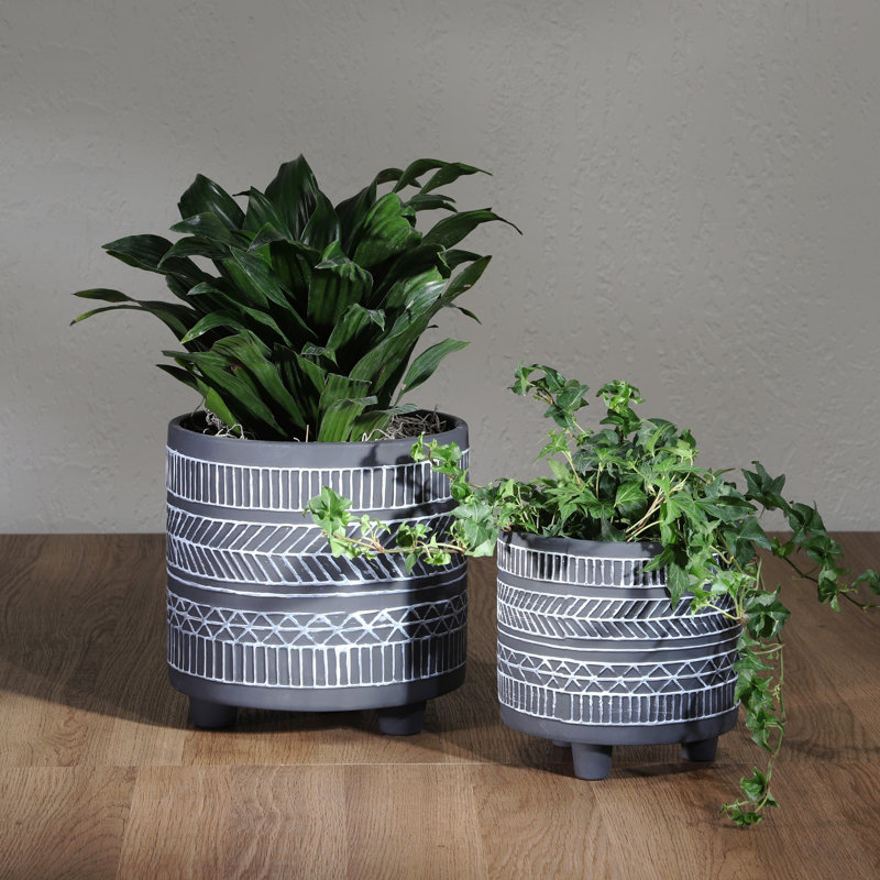 S/2 Tribal Look Footed Planter 6/8", Black
