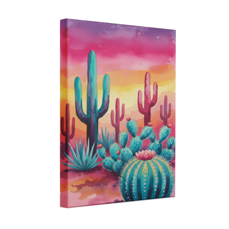 «Plants & Flowers Colorful Cactus Desert Sunset Landscape», reproduction d'art, H 24 po x l 16 po