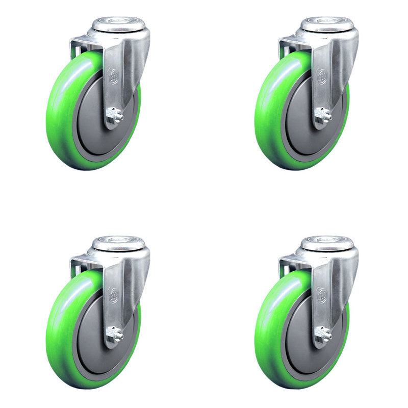 Ensemble de roulettes pivotantes en polyuréthane de 5 pouces, Vert