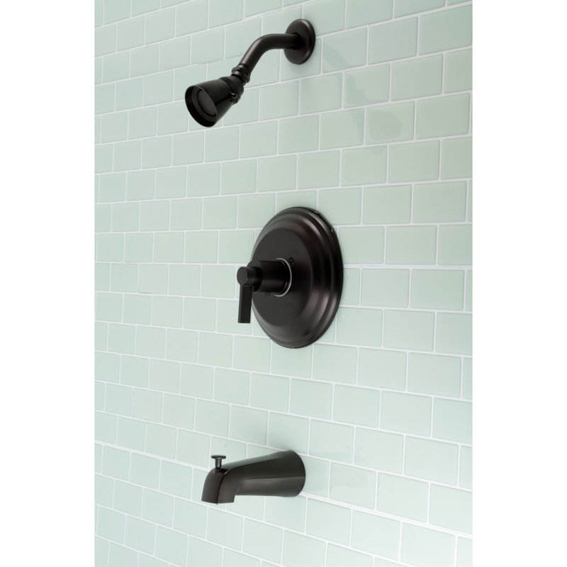 Robinet de baignoire et douche à pression équilibrée à poignée simple Kingston Brass NuvoFusion, Bronze huilé