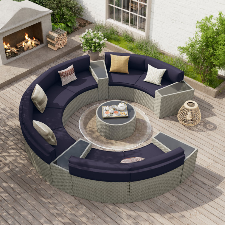 Dartmore 8 - Person Fully Assembled Curved Patio Conversation Set With Cushions