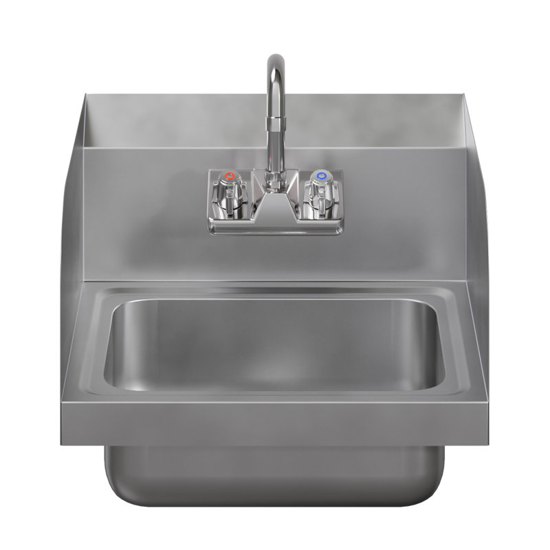 17 po X 15 po Lavabo à main mural en acier inoxydable avec éclaboussure latérale et robinet à col-de-cygne. NSF.