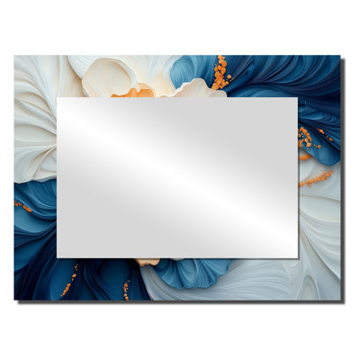 Abstract Aqua Peonies On Marble River I - Floral Accent Wall Mirror - Printed On Metal