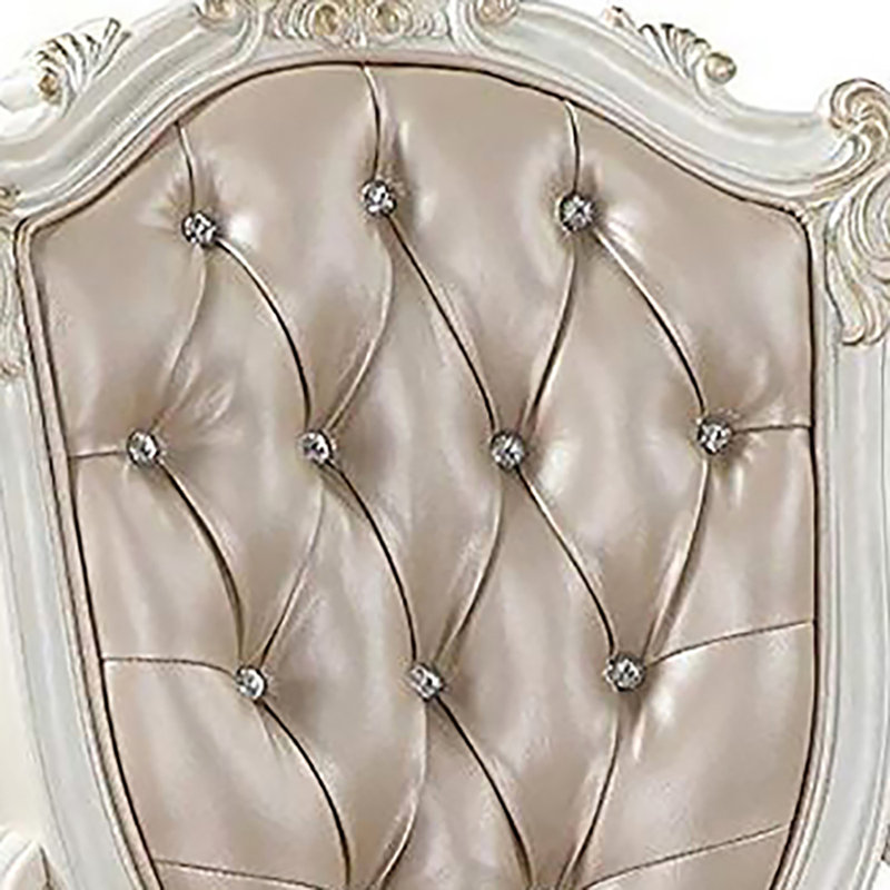 Chaise avec accoudoirs touffetée (ensemble de 2), Or rose, Blanc perle