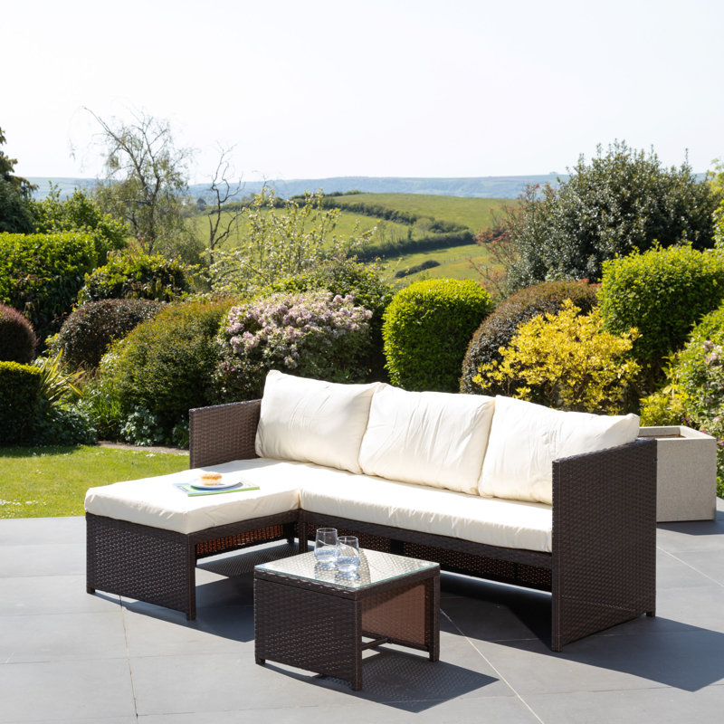 Aleria 187cm Wide L-Shaped Metal Patio Sectional with Cushions, Cream