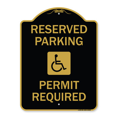 Enseigne Signmission Designer Series - Permis de stationnement réservé (avec illustration) | Enseigne architecturale noire et dorée en aluminium de gros calibre 18 po x 18 po | Protégez votre entreprise | Fabriqué aux États-Unis