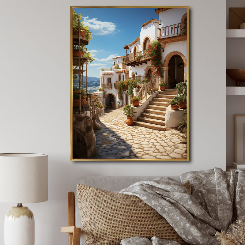 Espagne Espagne Village III - impression, H 44 po x l 34 po x P 1,5 po, Cadre flottant doré