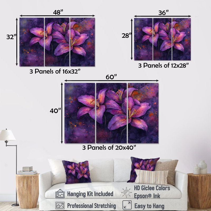 Dreamscape - ensemble de 3 lys, Toile tendue, H 28 po x l 36 po, Ne s’applique pas