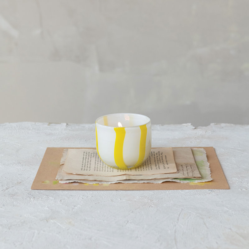 Round Soda Glass Tealight/Votive Holder With Stripes