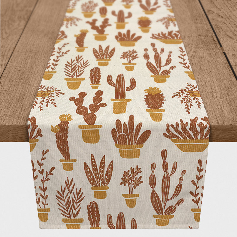 Chemin de table Houseplants On Linen, Orangé, 90 po x 16 po