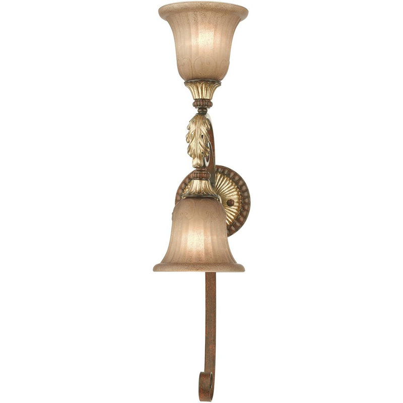 Applique murale en bronze Verona: 2 lumières avec abat-jour en verre rustique