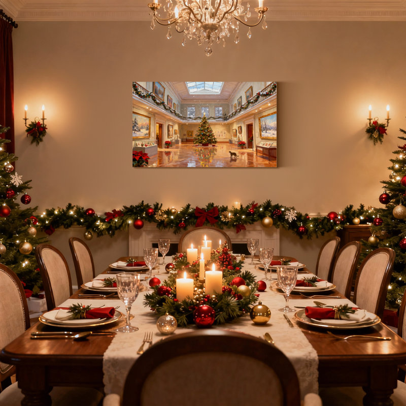 «Christmas Christmas Tree Gallery Hall», ensemble de 3 reproductions d'art sur toile, H 12 po x l 18 po
