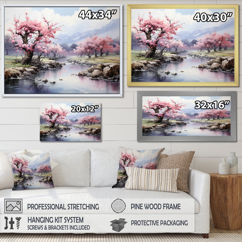 «China Art Spring Blossom I», art mural Chine, Cadre flottant noir, H 24 po x l 32 po x P 1 po