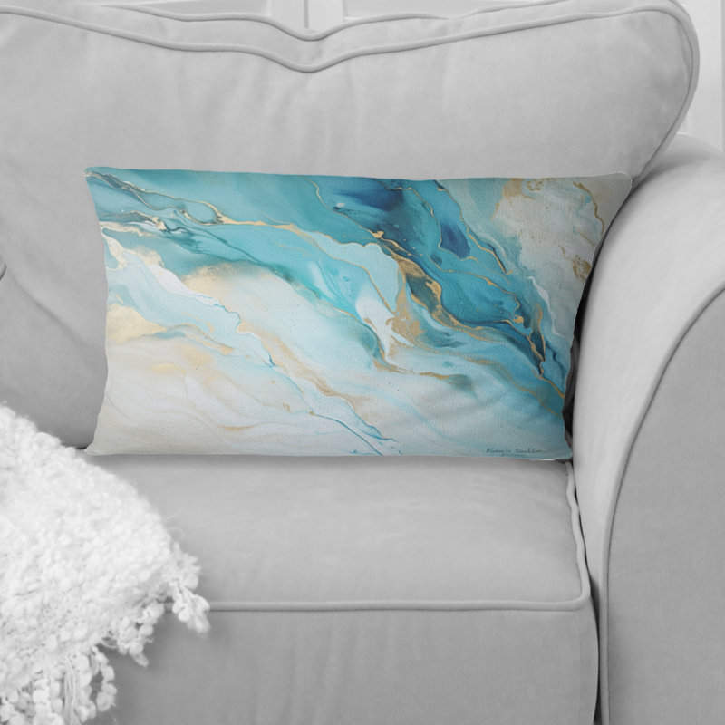 Teal and Gold Glacier Charm, art liquide - coussin décoratif imprimé Glacier