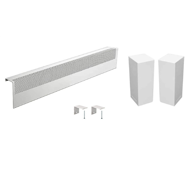 Housse chauffante en acier 3 pi (36 po) Baseboarders Basic avec embouts droit et gauche et 2 supports muraux - blanc, résistant à la rouille, pour les systèmes d'eau chaude hydroniques