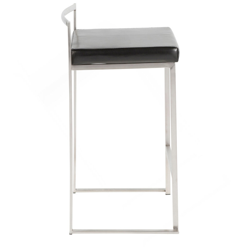 Fuji 26" Contemporary Stackable Counter Stool In Brushed Stainless Steel With Black Faux Leather By Lumisource - Set Of 3