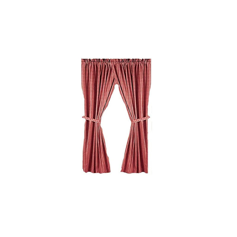 August Grove 2-Piece Heritage House Check Panels, 84 By 86-Inch, Barn Red/Nutmeg, Barn Red, 84" W x 86" L