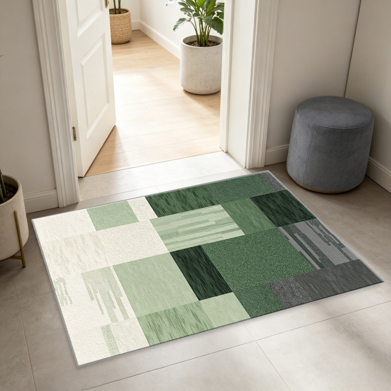 Green Geometric Block carpet-easy to clean, machine-washable, soft and comfortable; suitable for door mats, kitchens, living rooms, bedrooms, corridors, and laundry areas. Easy to clean, durable carpet for home decoration.