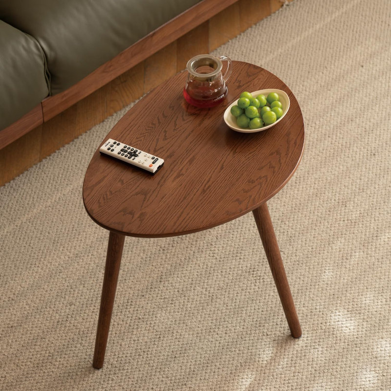 Table d'appoint ovale moderne Mid-Century l 25 po en chêne massif, H 19,7 po x l 25,6 po x P 25,6 po, Chêne brun