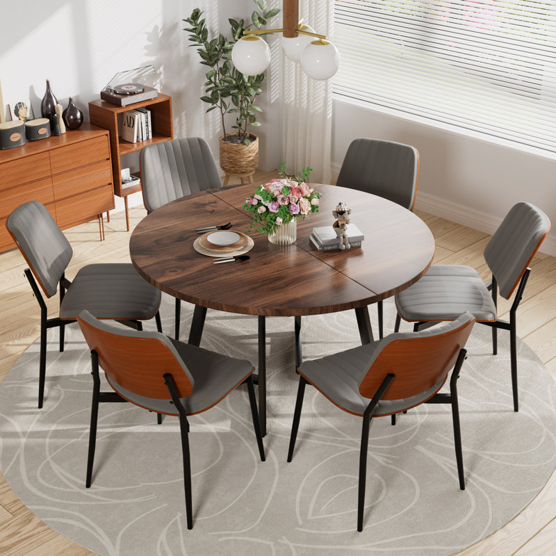 Ensemble de table de salle à manger Mid-Century, 7, Gris, Noyer