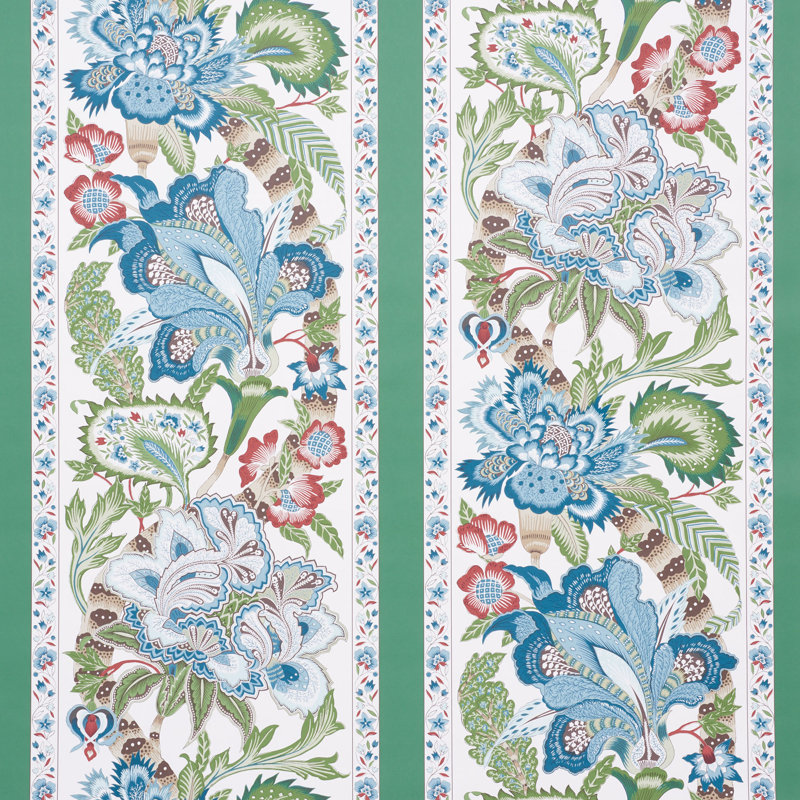 Papier peint à rayures Schumacher x Timothy Corrigan Anjou, Émeraude