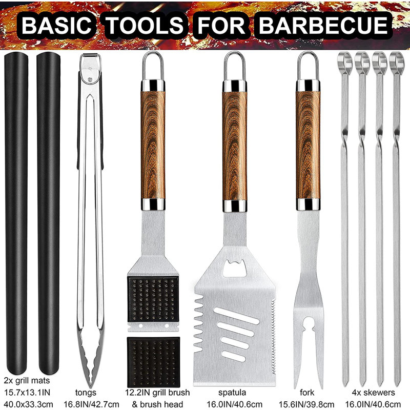 Ensemble d'outils de barbecue 31 pièces, Argenté / Brun