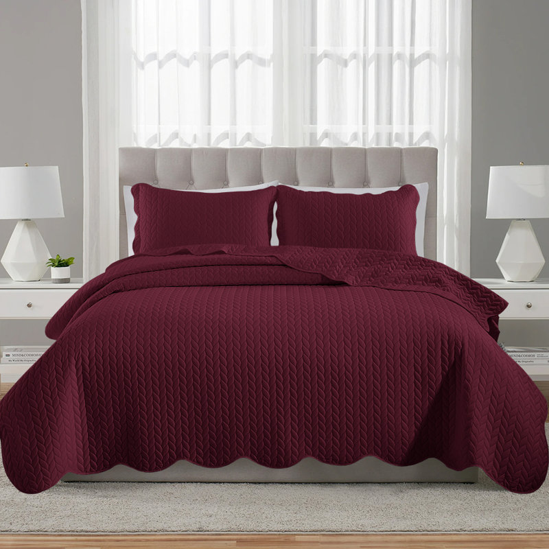 Microfiber Embossed Bedspread Set, Twin Bedspread + 1 Standard Sham, Burgundy