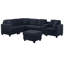 L-shaped Sectional Sofa with Ottoman Cup Holder  USB Type-C Port Storage Box Dark Blue Couch-1630643786