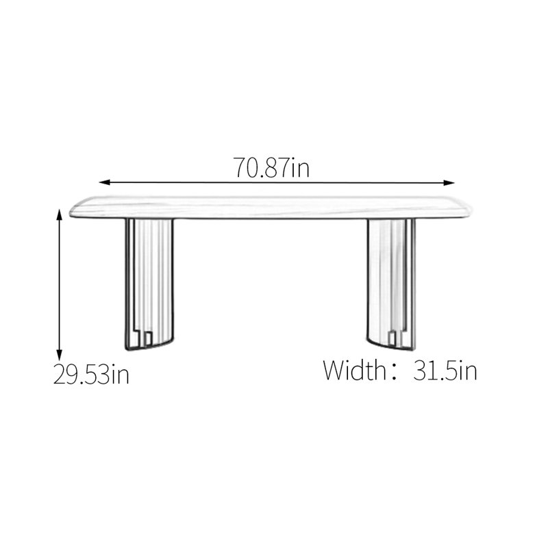 Modern sintered stone carbon steel dining table, 29.53”H x 70.87”L x 31.5”W