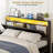 Bed Frame With Hidden Storage Headboard & Drawers, Upholstered Platform Bed With Led Lights, Type-C Charging Station, No Box Spring Needed, Solid Wood Slats-20985138-20985140