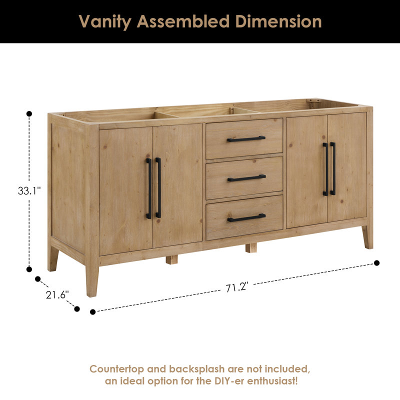 Laurel 71.2" Double Bathroom Vanity Base Only, Weathered Fir