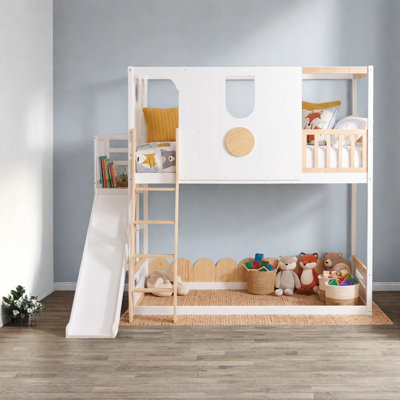 Lit mezzanine pour enfant avec glissade, cadre en bois MDF, lit moderne gain d'espace