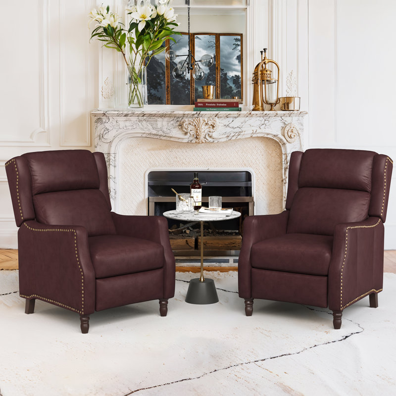 Doersten Lange Genuine Leather Recliner (Set of 2), Burgundy
