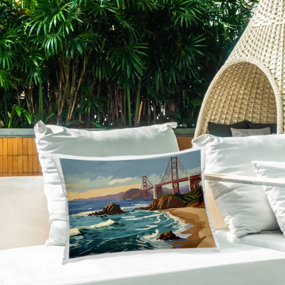 Coussin d'extérieur San Francisco Shoreline, imprimé par Amelia Noyes