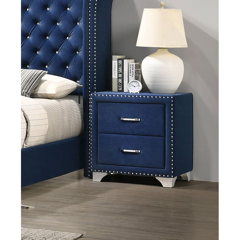 Orton Upholstered 2-drawer Nightstand Pacific Blue, Blue