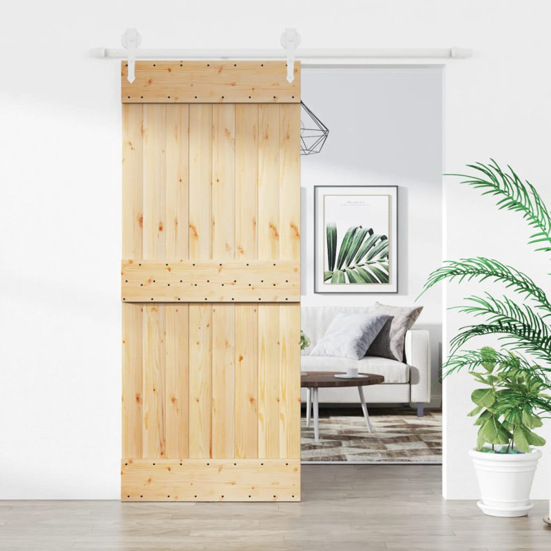 Porte coulissante avec quincaillerie Vidaxl, 33,5 po x 82,7 po, Blanc/naturel