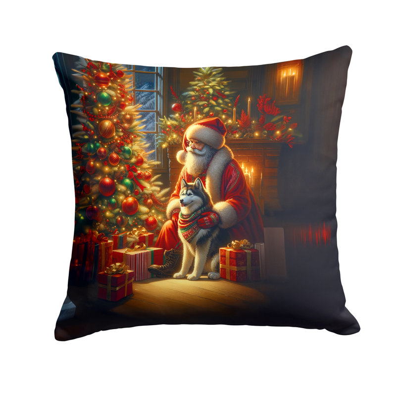 Coussin Siberian Husky and Santa Claus, H 14 po x l 14 po