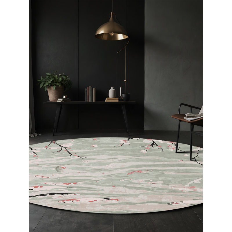 Tapis gris lavable à la machine, Rond 8 pi