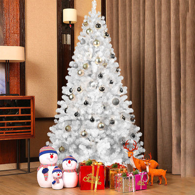 5Ft White Christmas Tree With Memory Wire, 498 Tips Hinged Artificial PVC Tree, Easy Assembly Holiday Xmas Tree For Indoor Decor (Ornaments Not Included)