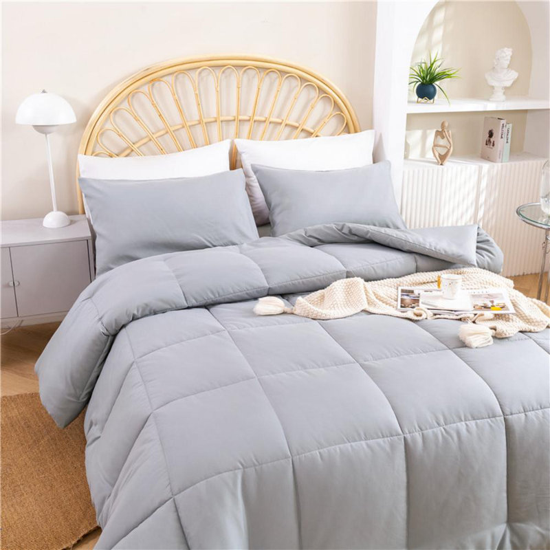Ensemble d'édredon réversible en mélange de coton 5 pièces, Édredon grand + 4 pièces supplémentaires, Gris