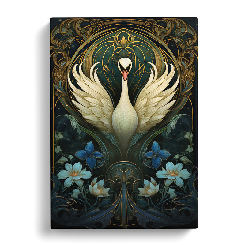 Swan Nouveau - Wrapped Canvas, 60cm H x 40cm W x 3cm D